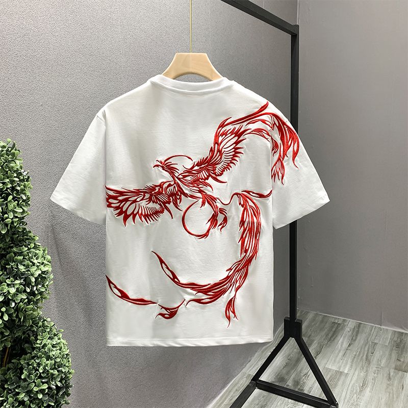 Summer Clothing Wholesale - ホワイトトップ刺繍100 ℅ 綿 Tシャツ男性用 O ネックマン