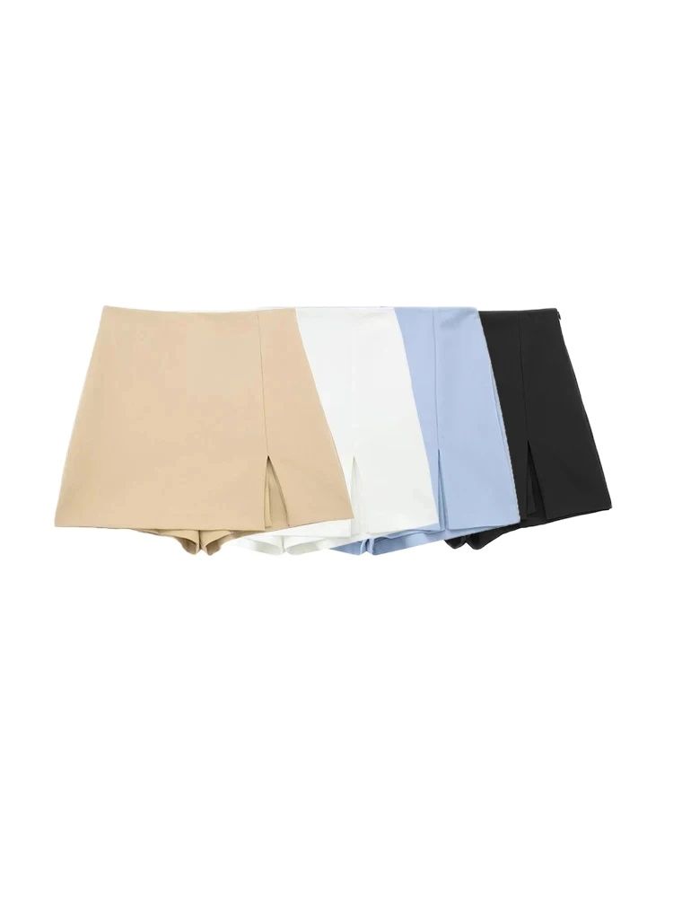 Summer Zara - 女性用フロントスリットショートスカート、サイドジッパー付き、ハイウエスト、女性用スコート、シックなファッション