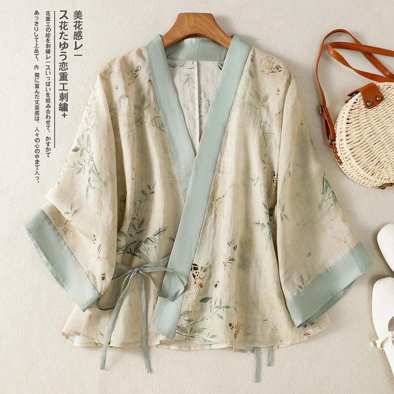 ヴィンテージ花柄プリントショート着物カーディガン女性春夏ラッ - Summer Clothing Wraps のレビューと価格
