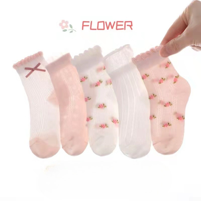 女の子の靴下かわいい花柄子供靴下 5 ペア/ロット春夏綿子供 - Summer Clothing Baby Girl のレビューと価格
