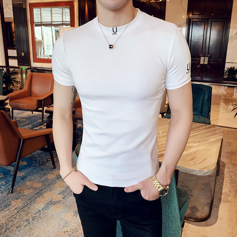 男性用のプレーンブラックTシャツ,肌に密着したストリートウェ - Summer Clothing Wholesale のレビューと価格